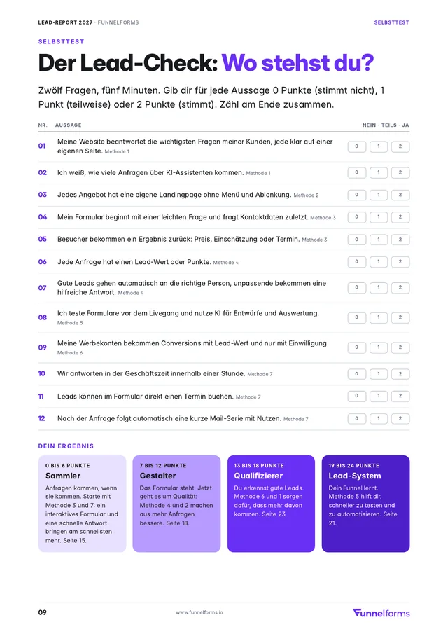 Der Lead-Check, Seite 9 im Lead-Report 2027