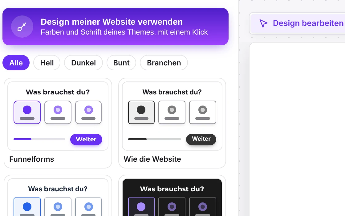 Design settings with live preview of the form