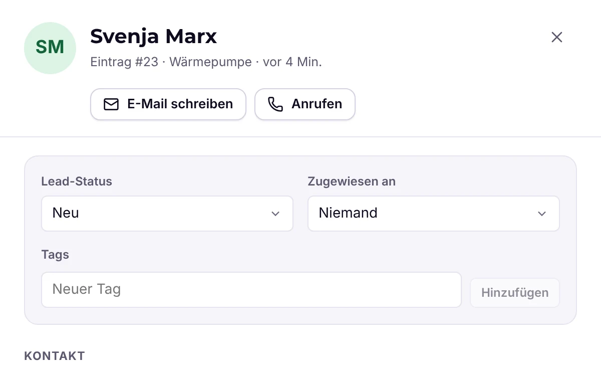 Entry with answers, status, tags and notes