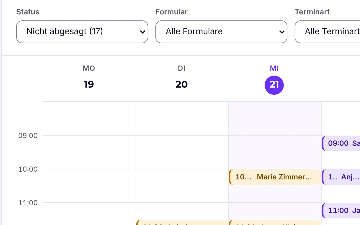 Weekly view of booked appointments in WordPress