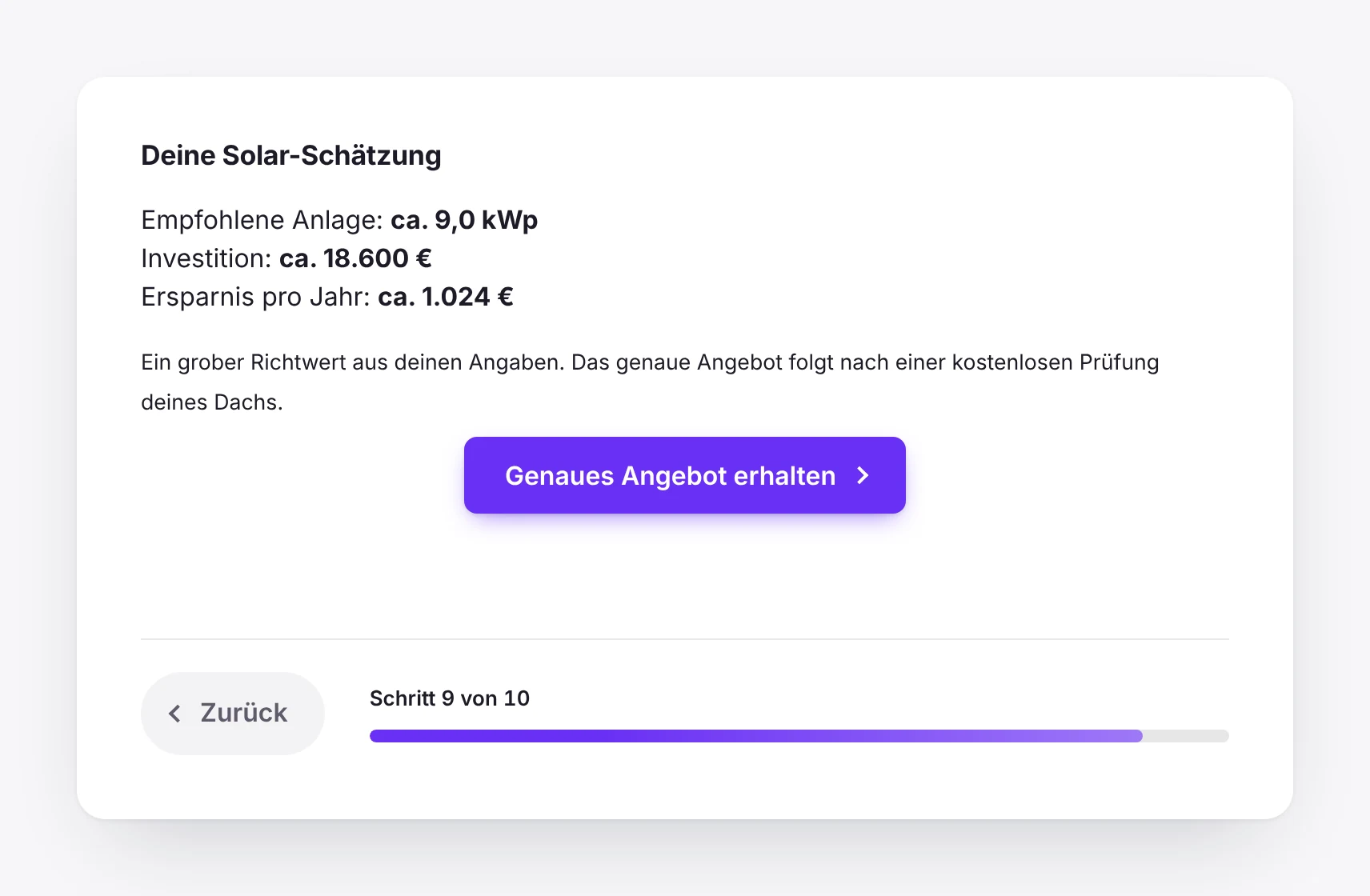 Form with a live-calculated price range