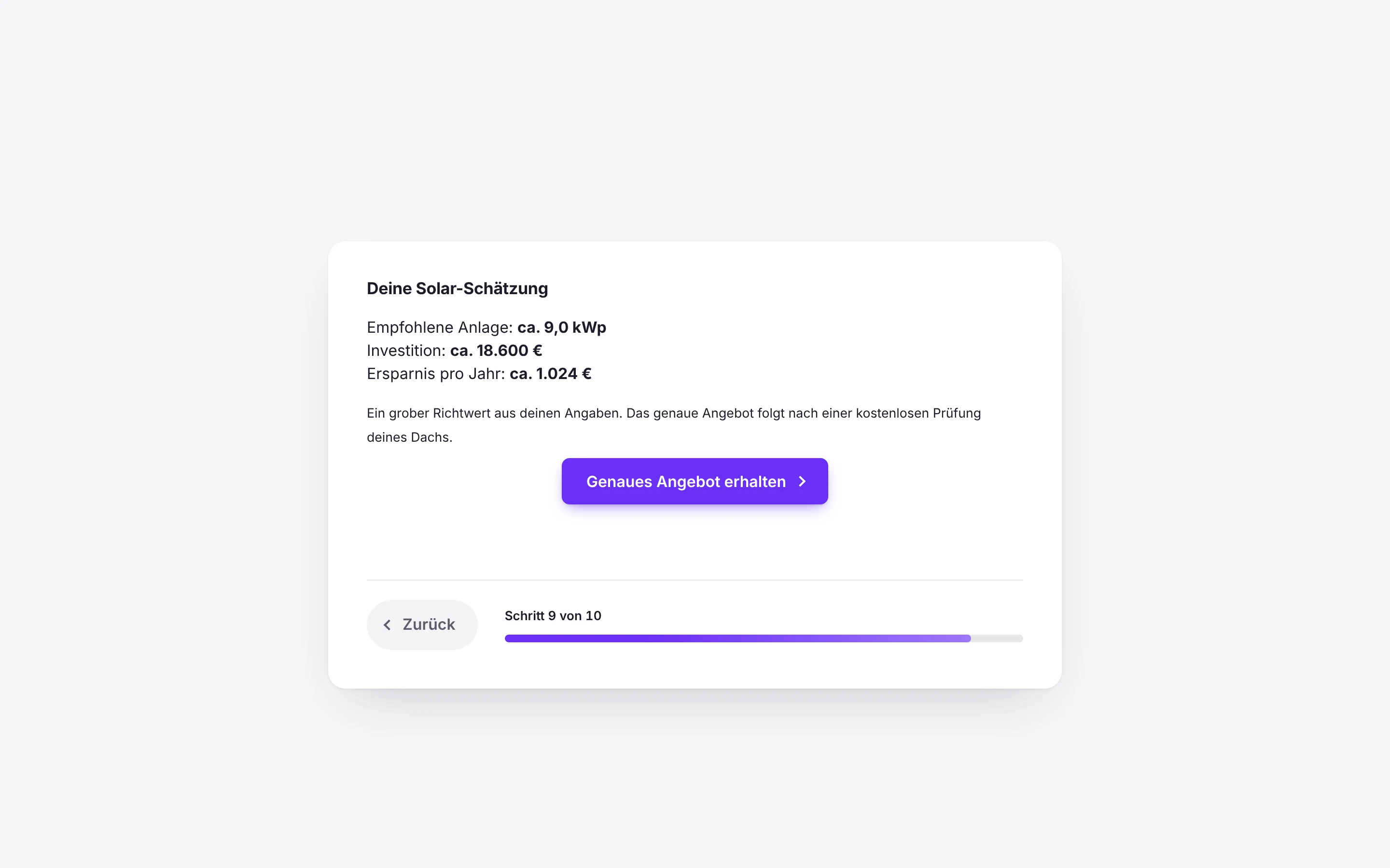Form with price calculator, as visitors see it