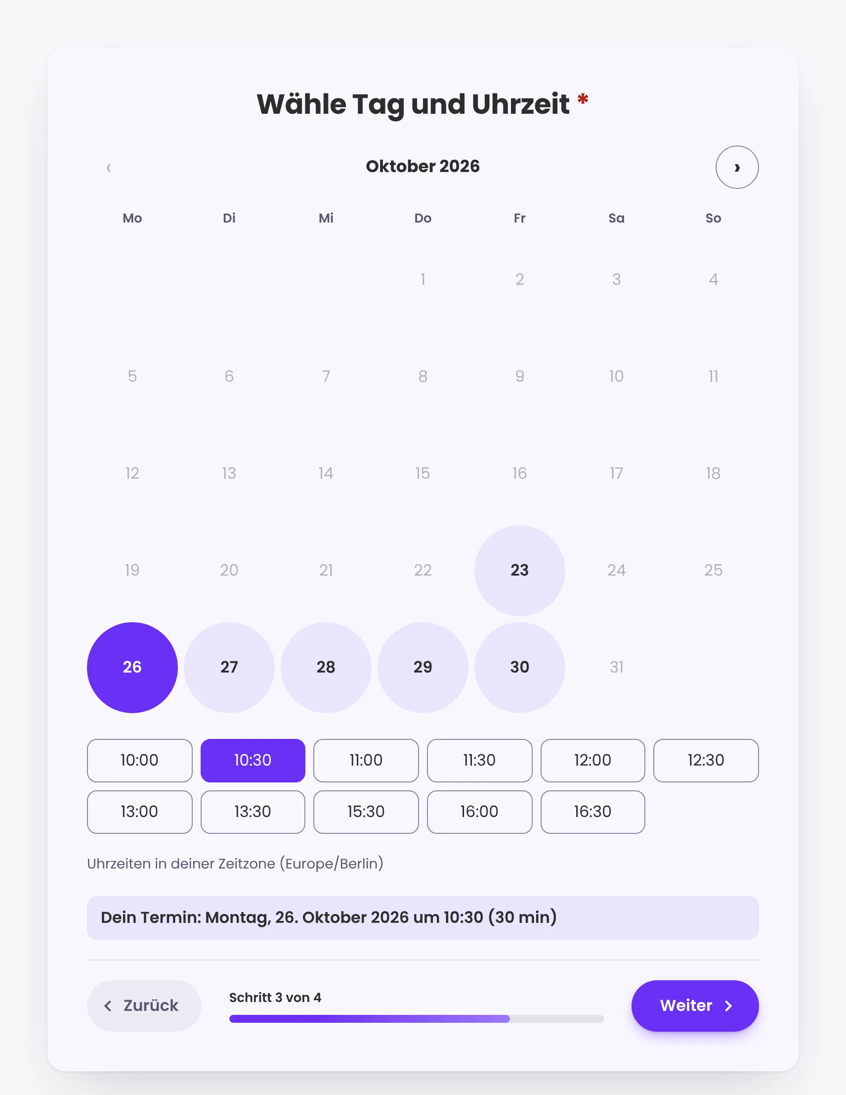 Appointment picker in the form with available slots