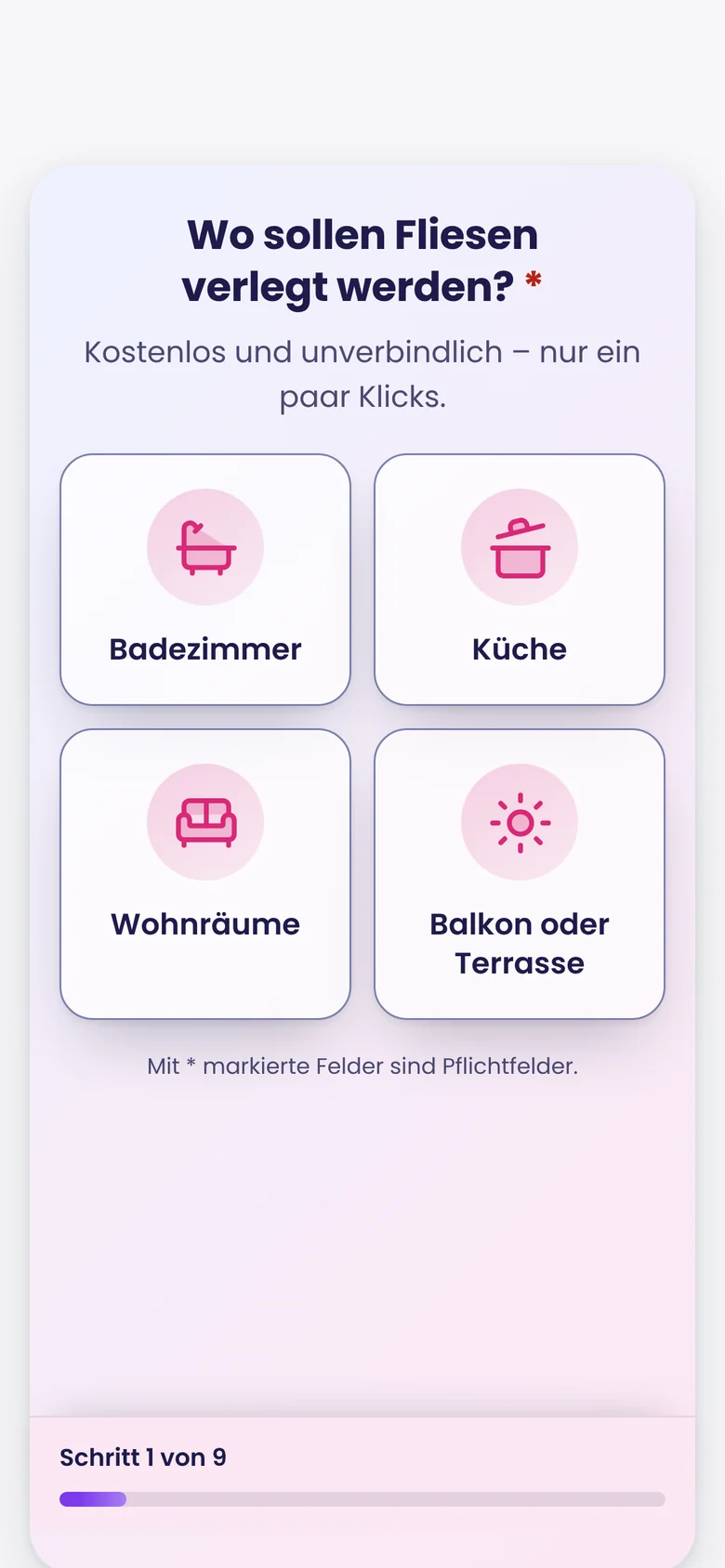 Form on a phone with icon choice